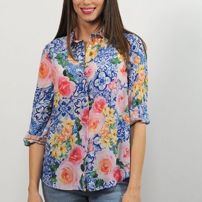 Silk crepe de chine shirt - majolica print