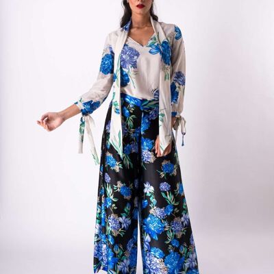 Silk satin trousers - floral print