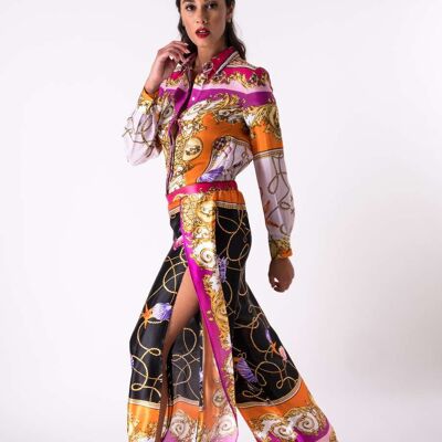 Pantapareo in silk satin with slit - foulard print