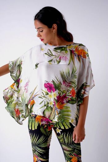 Poncho en satin de soie à volants - imprimé tropical 5