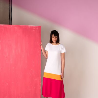 Vestido de algodón egipcio blanco, naranja y rosa Minimalism