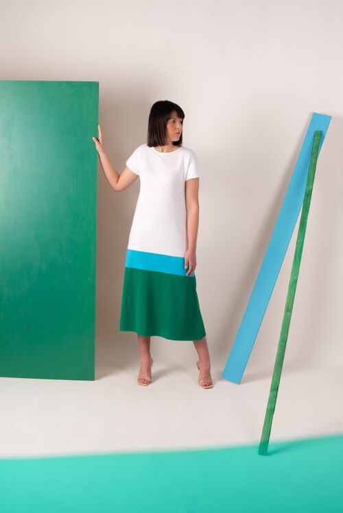 Vestido de algodón egipcio blanco, azul y verde Minimalism