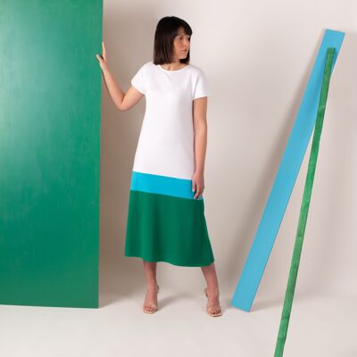 White, Blue and Green Minimalism Egyptian Cotton Dress