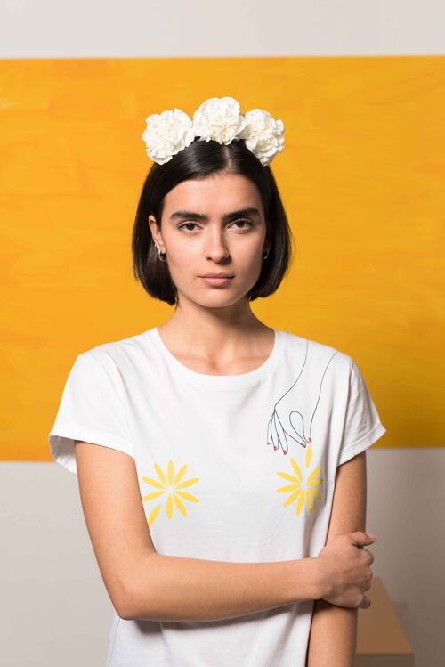 Camiseta de algodón orgánico flores blanca