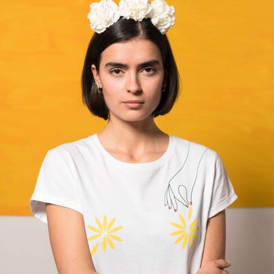 T-shirt blanc en coton bio fleuri