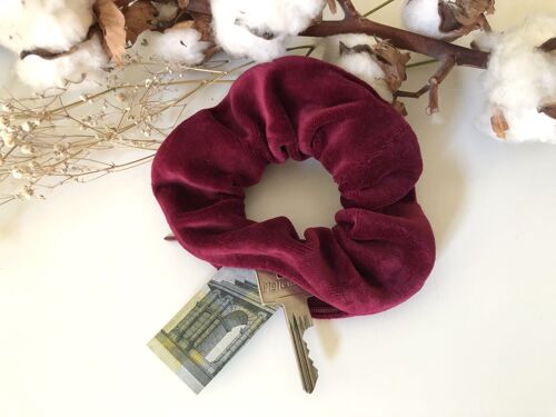 Bio-Baumwoll Scrunchie VELVET weinrot mit Reißverschluss