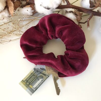 Bio-Baumwoll Scrunchie VELVET weinrot mit Reißverschluss