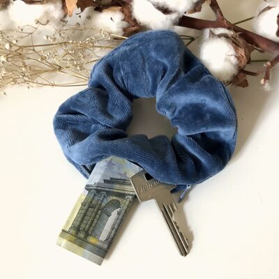 Bio-Baumwoll Scrunchie VELVET blau mit Reißverschluss