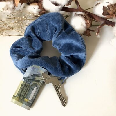 Organic cotton scrunchie VELVET blue with zipper