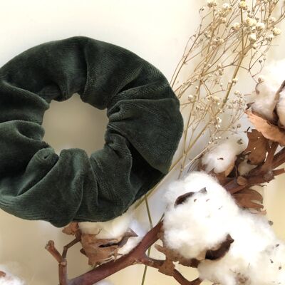 Organic cotton scrunchie VELVET dark green