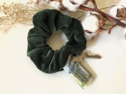 Bio-Baumwoll Scrunchie VELVET dunkelgrün mit Reißverschluss