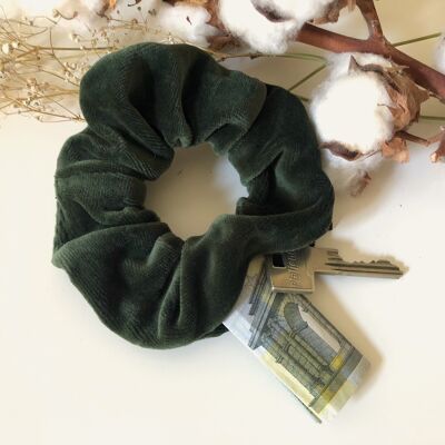 Organic cotton scrunchie VELVET dark green with zipper