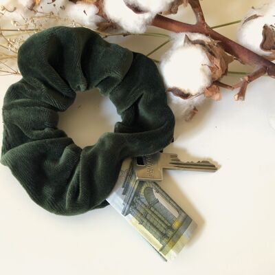 Organic cotton scrunchie VELVET dark green with zipper