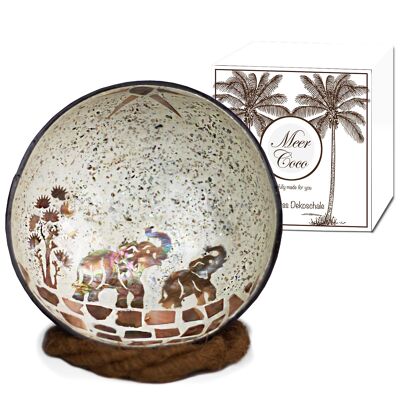 Coconut shell elephant mosaic design, off-white