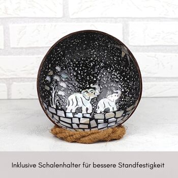 Bol en noix de coco design mosaïque éléphant, noir 5