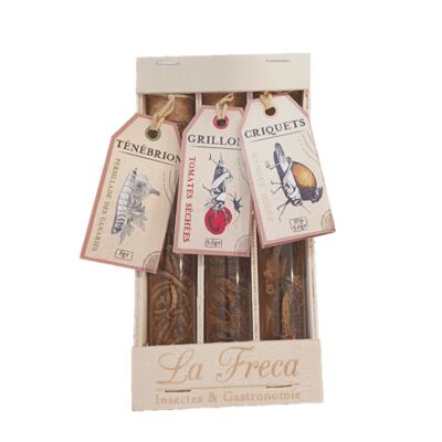 3 edible insects - Wooden box 3 tubes