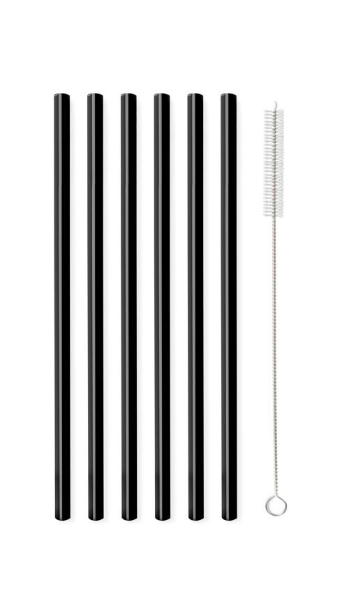 SET of 6 glass straws black 20cm AMO 6599