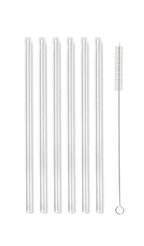 SET of 6 glass straws transparent 20cm AMO 6605
