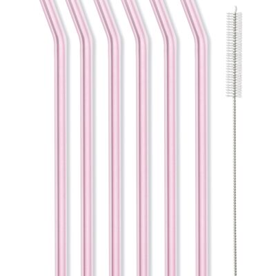 SET of 6 glass straws pink curved 23cm AMO 6636
