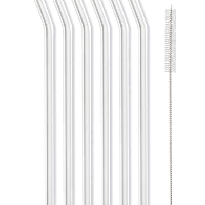 SET of 6 glass straws transparent curved 23cm AMO 6629