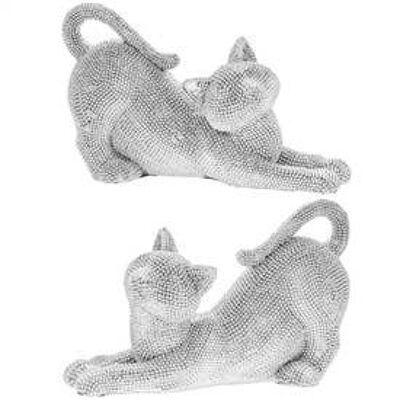 Stretching Diamante Cat Figurines 2 Assorted 19cm