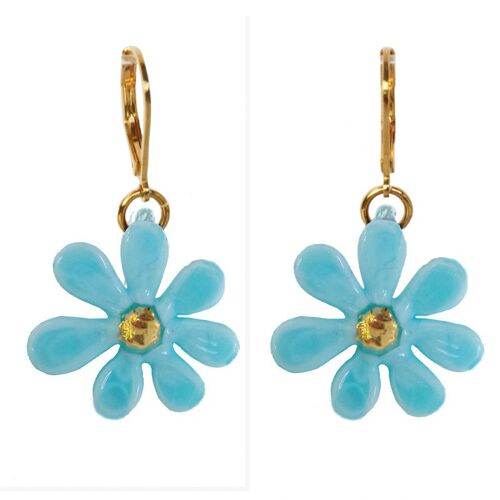 Boucles d'oreilles fleur de createur en verre de Murano. Modele fleur PRIMAVERA bleu clair