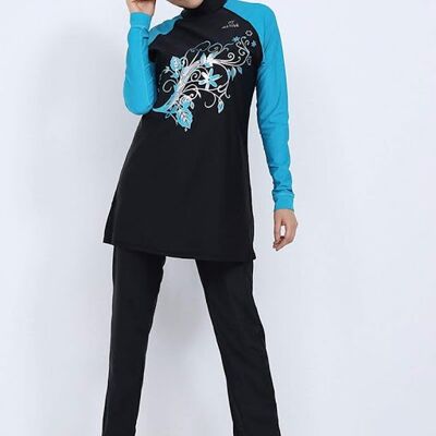 Modesty Burkini Swimwear Two Piece Set Black/Jade (AM4027)