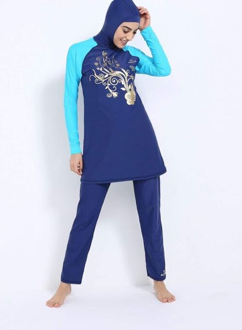 Modesty Burkini Two Piece Set Aqua/Navy (AM4013)