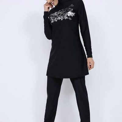 Costume da bagno Modesty Burkini a due pezzi Nero (AM4230)