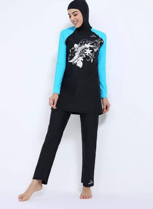 Modesty Burkini Two Piece Set Aqua/Black (AM4012)