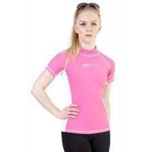 Ladies Rash Guards S/S, HOT PINK/ PEARL WHITE (AM5032)