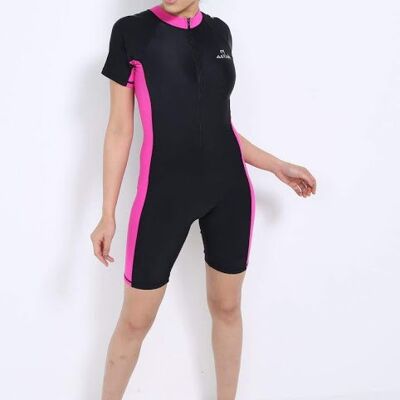 Short Sleeve, Short Leg All in One Sliver M Logo Charcoal Black/Hot Pink Panel (AM6102)