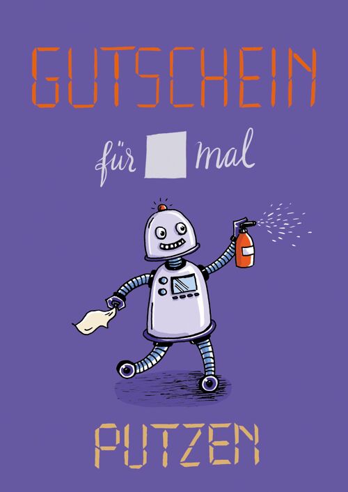 Postkarte humorvoller Gutschein für Putzen
