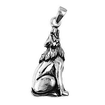 Superbe pendentif loup regardant la lune