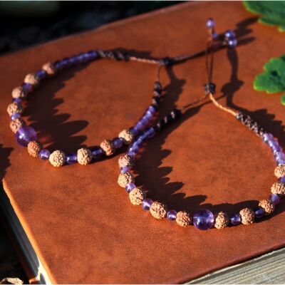 "Duo" bracelets stones and sacred seeds - Amethyst in macrame