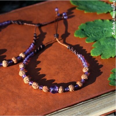 "Duo" bracelets stones and sacred seeds - Amethyst in macrame
