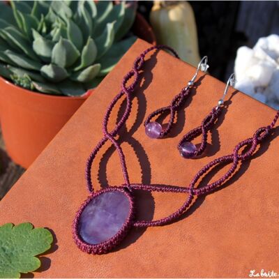 "Celtic" macrame adornment necklace and earrings - Amethyst
