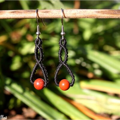 Boucles d'oreilles "Celtique" Jaspe rouge macramé