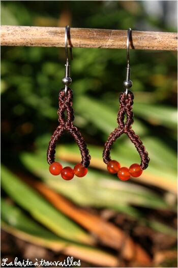 Boucles d'oreilles "Celtique" Cornaline macramé