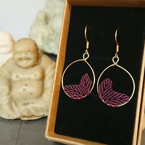 Boucles d'oreilles "Feuilles de vie" - Violet - macramé