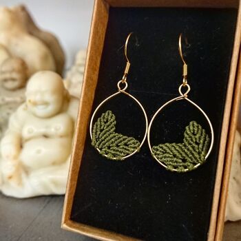 Boucles d'oreilles "Feuilles de vie" - Vert-macramé