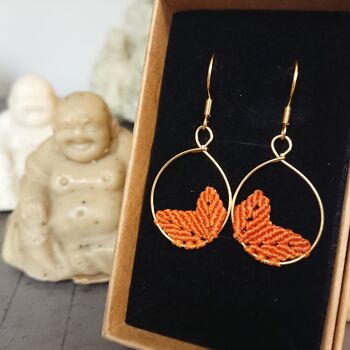 Boucles d'oreilles "Feuilles de vie" - Orange - macramé