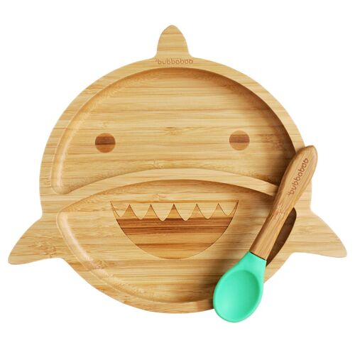 Bubba Boo Bamboo Shark Plate & Spoon Set_Green