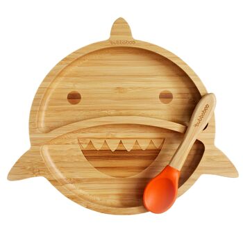 Ensemble d'assiettes et de cuillères en bambou Bubba Boo Shark_Orange 1