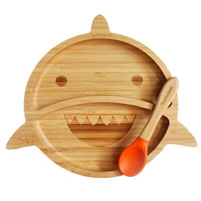 Ensemble d'assiettes et de cuillères en bambou Bubba Boo Shark_Orange