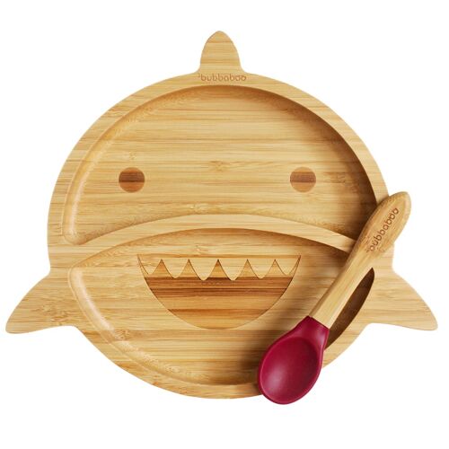 Bubba Boo Bamboo Shark Plate & Spoon Set_Cherry