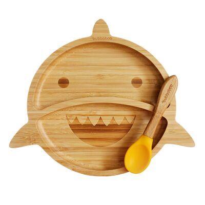 Juego de plato y cuchara de tiburón de bambú Bubba Boo_amarillo