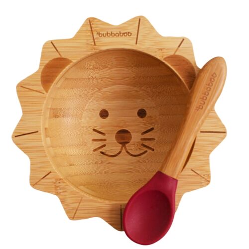 Bubba Boo Bamboo Lion Bowl and Spoon Set_Cherry