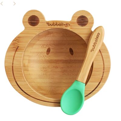 Bubba Boo Bamboo Baby Frog Bowl & Spoon Set_Green