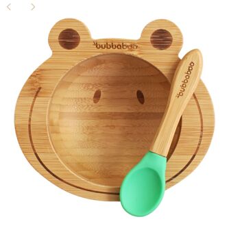 Bubba Boo Ensemble bol et cuillère en bambou pour bébé grenouille_Vert 1